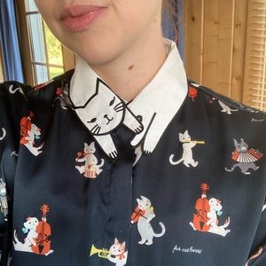 Navy Cat-Collar Shirt